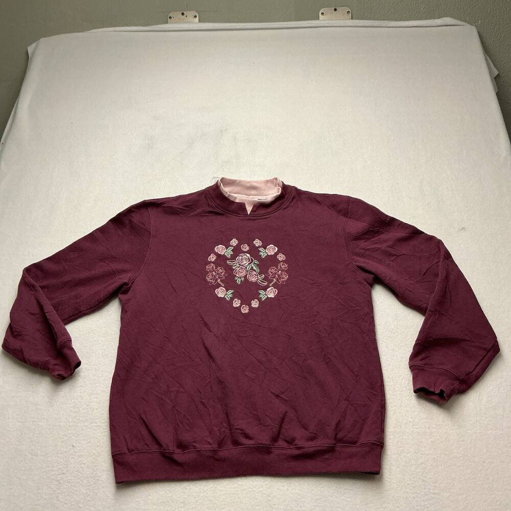 Baxter And Wells Women’s Pink Flowers Hearts Pullover Sweatshirt Sz M, 4303